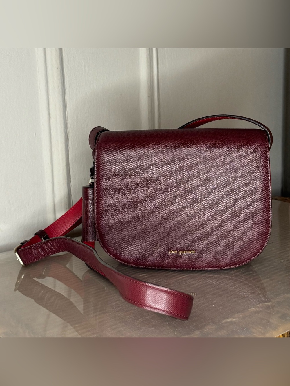 Louis Quatorze Wine Burgundy Leather Crossbody Tassel Bag